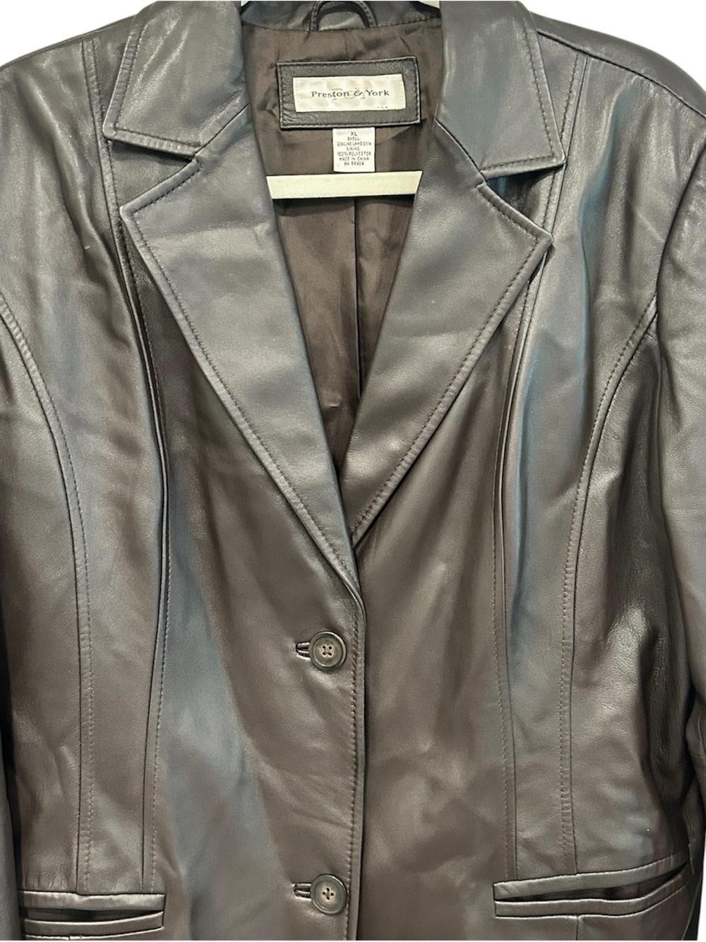 Preston & York Genuine Leather Lambskin Blazer Jacket Women’s XL Dark Brown